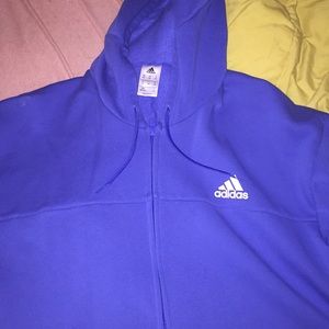 Blue and white mens adidas zip up hoodie.